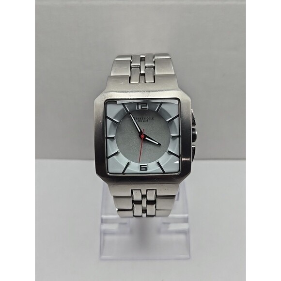 Kenneth Cole New York Square Stainless Steel Quartz Watch New Battery Mens Dress - Picture 1 of 12